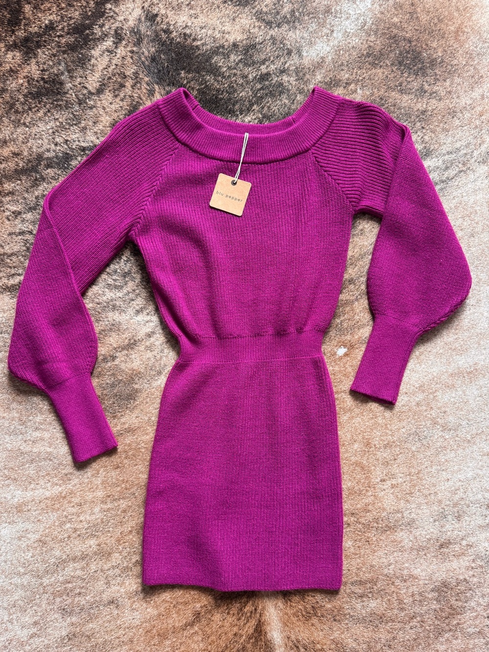 NWT Blu Pepper Fuchsia Ribbed Knit Sweater Dress - size small